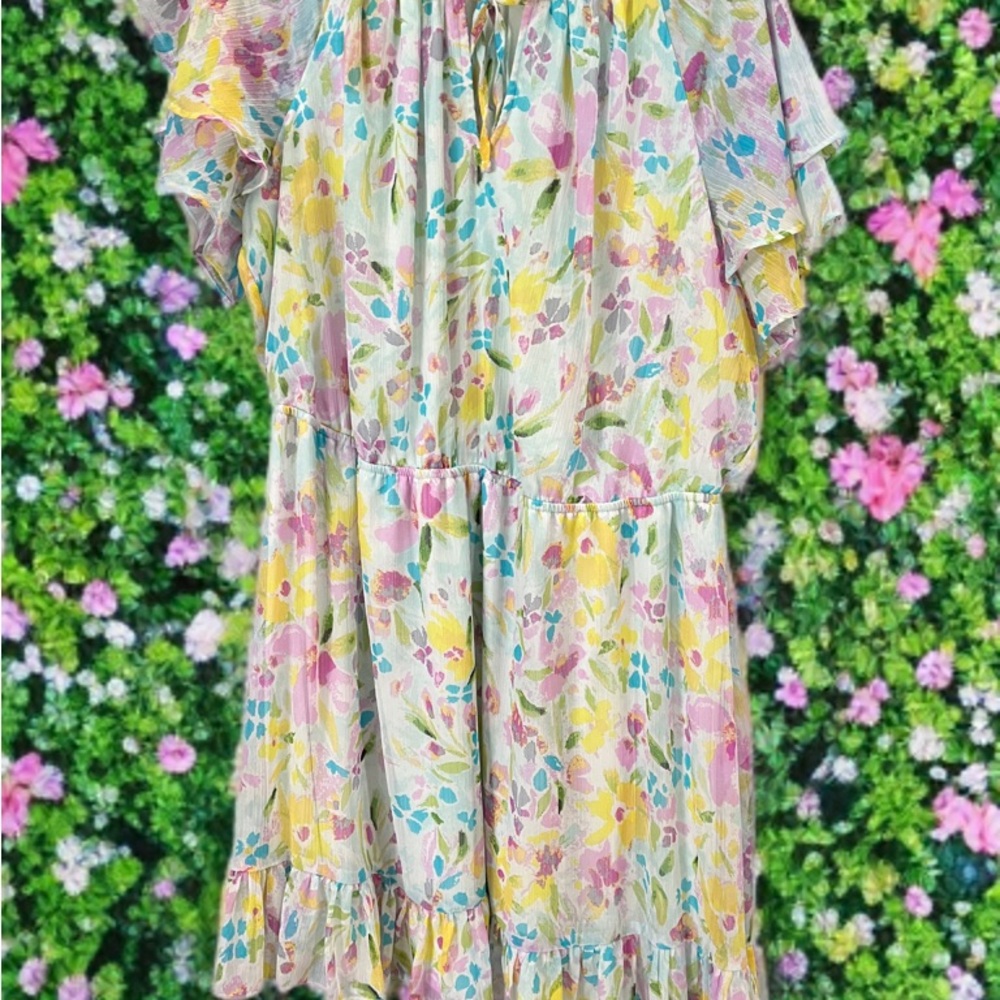 LC Lauren Conrad Ruffled Tiered Pink and Yellow Sundress